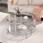 Tempered Glass Round Coffee Table, 32.3" Modern Acrylic Legs Circle Coffee Table for Living Room