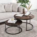 Nathan James Kendall Round Modern Nesting Coffee Set of 2, Stacking Living Room Accent Tables, Light Brown