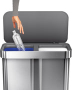 simplehuman 58 Liter / 15.3 Gallon Rectangular Dual Compartment Recycling Step, Brushed Stainless Steel with Soft-Close Plastic Lid Kitchen Trash Can