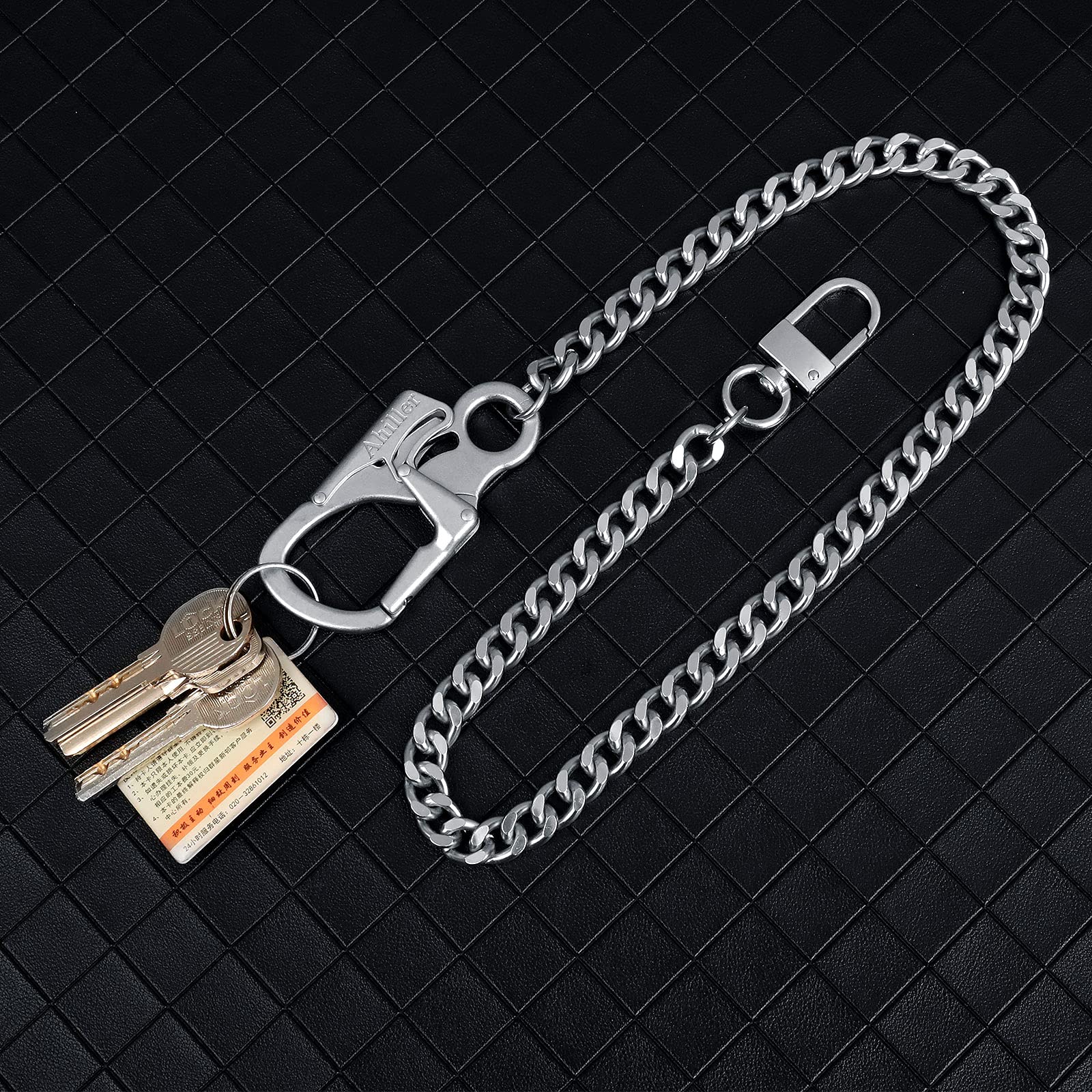 Ahiller Biker Wallet Chain, Heavy Duty Pocket Chain with Lockable Carabiner, Men Chains for Keys, Jeans, Pants, Purse and Handbag (P-Silver-1PCS)