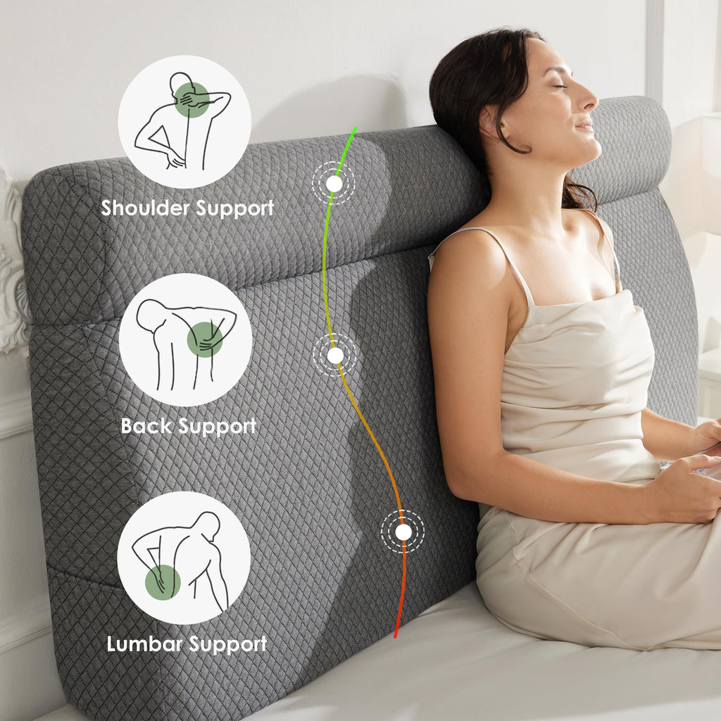 AYEASY Wedge Pillow Headboard, Queen Triangle Headboard Pillow, Bed Wedge Pillow for Headboard, Reading Backrest Pillows for Sitting in Bed Memory Foam, Long Back Rest Pillow Dorm Daybed Grey, Queen