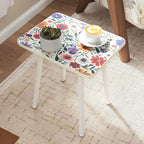 Mandala Small Rectangle End Table, Side Table with Black Flowers Finish, Retro Modern Small Coffee Table for Balcony, Living Room(11.8" D x 15.7" W x 17" H, White, Rectangle)