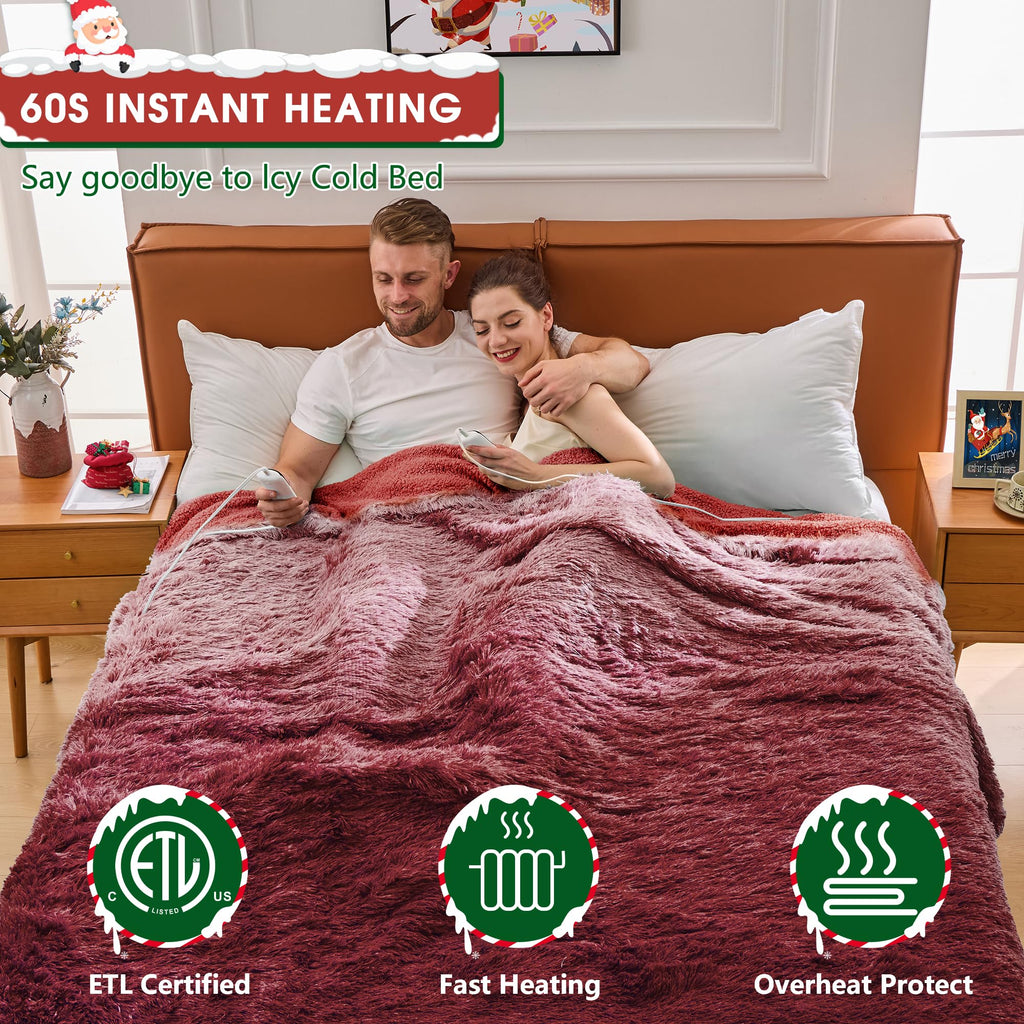 Elektrische Heizdecke mit Kunstpelz, Größe mit flauschigem Sherpa-Rücken, wärmende Plüschdecke Geschenk, weiche Heizdecken mit 10 Wärmeeinstellungen, 5 Zeiteinstellungen, ETL 50"x60", Anthrazitgrau