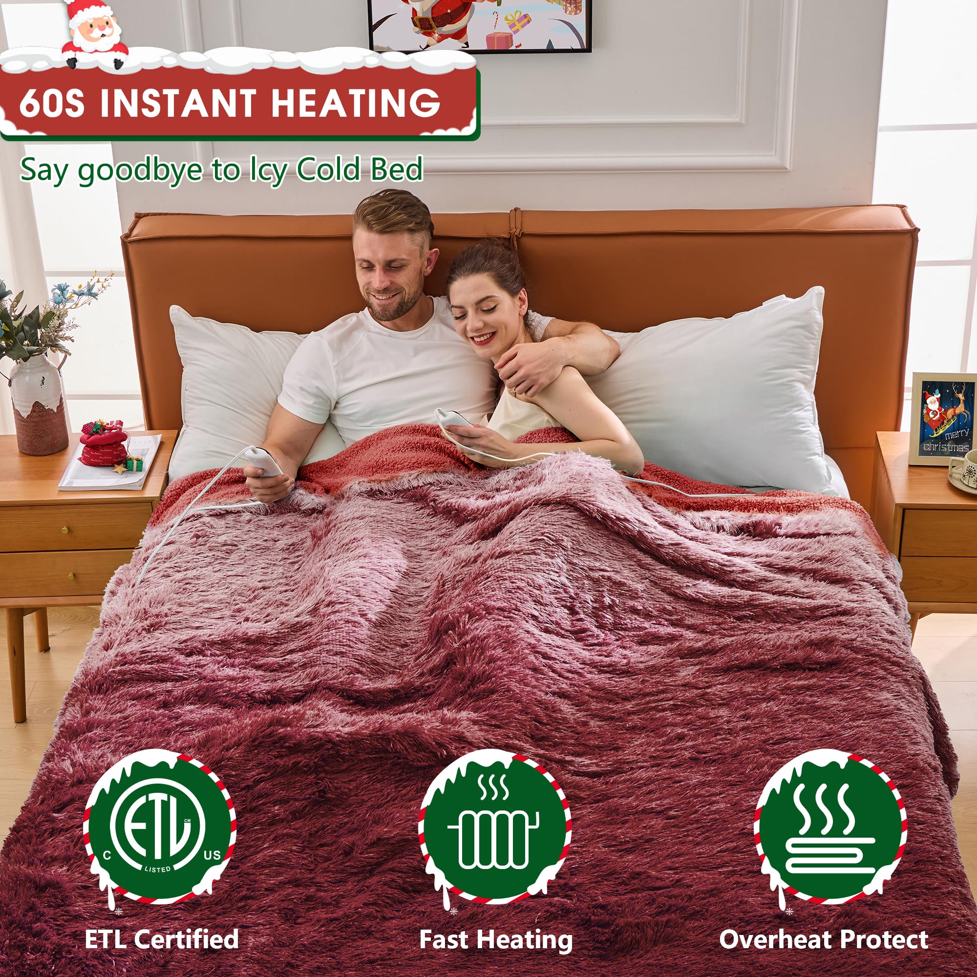 Elektrische Heizdecke mit Kunstpelz, Größe mit flauschigem Sherpa-Rücken, wärmende Plüschdecke Geschenk, weiche Heizdecken mit 10 Wärmeeinstellungen, 5 Zeiteinstellungen, ETL 50"x60", Anthrazitgrau