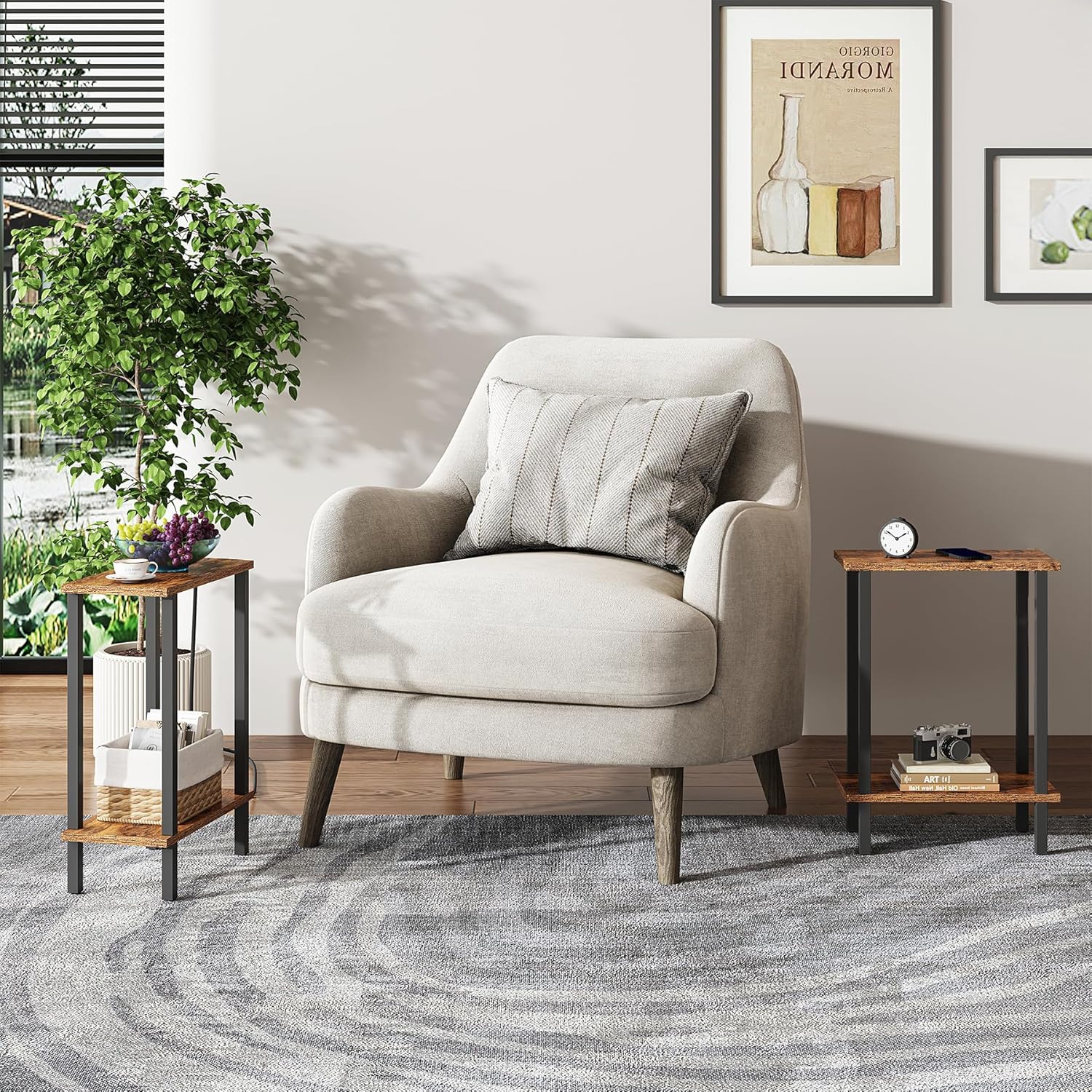 TUTOTAK Small Side Table, Narrow End Table, Skinny Sofa Table, Slim Nightstand, Couch Table, Living Room, Bed Room, Brown TB01BB062