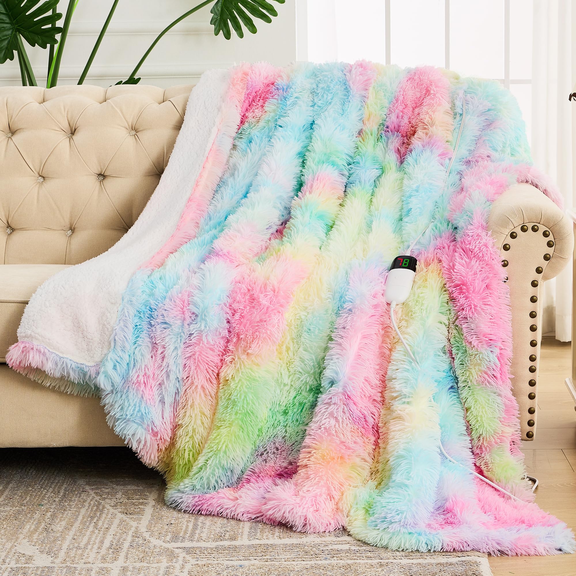 Elektrische Heizdecke mit Kunstpelz, Größe mit flauschigem Sherpa-Rücken, wärmende Plüschdecke Geschenk, weiche Heizdecken mit 10 Wärmeeinstellungen, 5 Zeiteinstellungen, ETL 50"x60", Anthrazitgrau