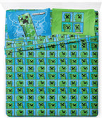 Jay Franco Kids Sheet Set with Fitted, Flat Sheets & Pillow Cover - Ultra-Soft Bedding with Pillowcase for Room Decor, Blue - Minecraft Creeper, 4 Piece Full