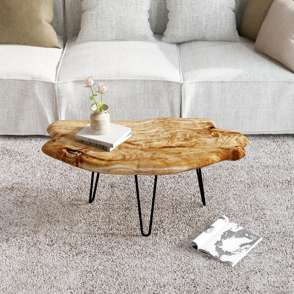WELLAND Live Edge Cedar Coffee Table 32" W x 32" D x 20.5" H Rustic Round Table for Living Room, Patio, Bedroom, Home Office