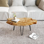 WELLAND Live Edge Cedar Coffee Table 32" W x 32" D x 20.5" H Rustic Round Table for Living Room, Patio, Bedroom, Home Office