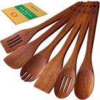 Riveira Dark Bamboo Wooden Spoons for Cooking 3-Piece, Apartment Essentials Wood Spatula Spoon Nonstick Kitchen Utensil Set Premium Quality Housewarming Gifts for Everyday Use