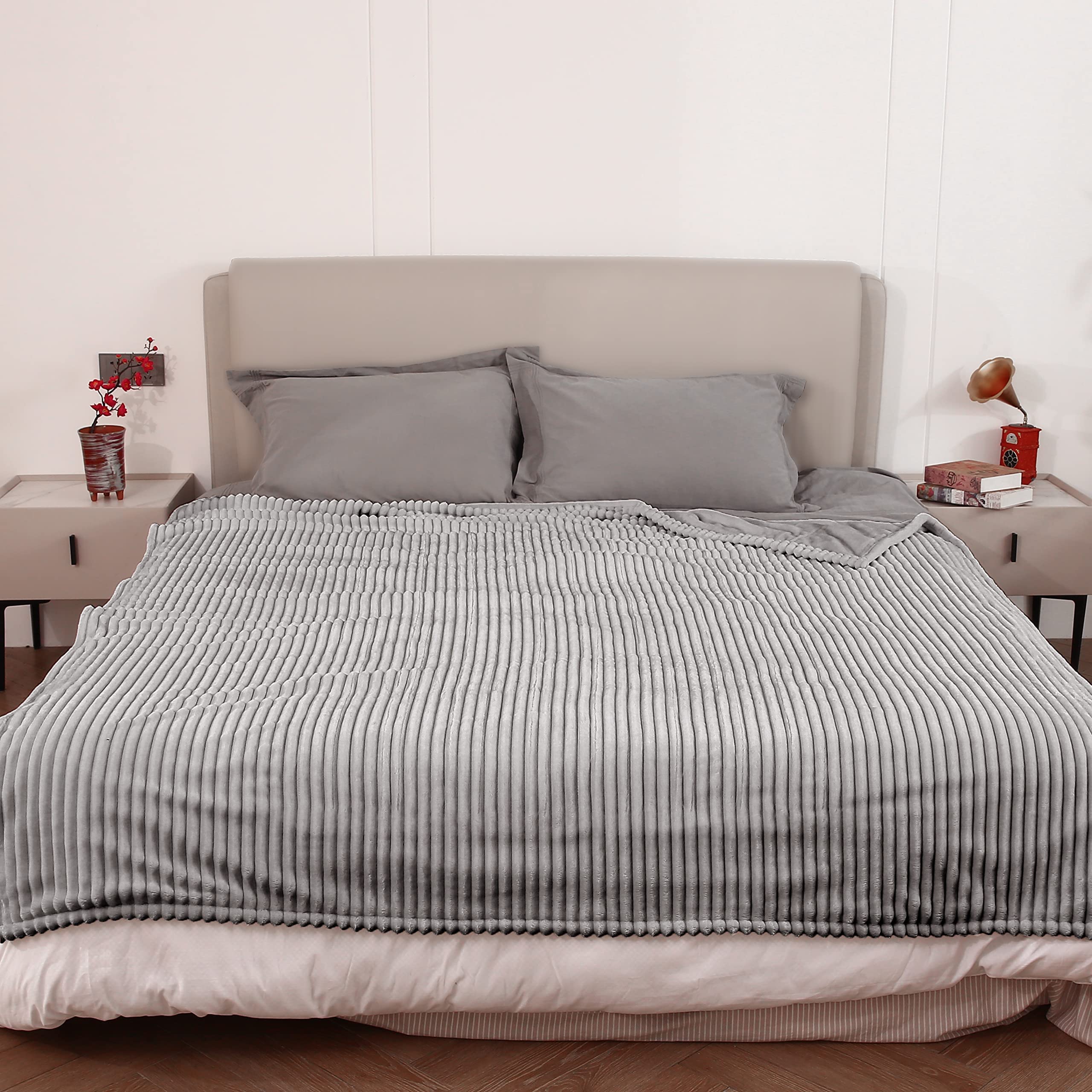 Couverture chauffante électrique DUODUO 72"x84" en polaire corail chaude avec 4 réglages de chaleur et arrêt automatique de 10 heures Protection contre la surchauffe - Gris 