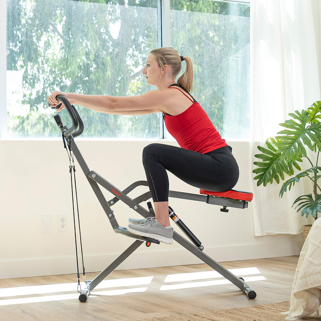 Sunny Health & Fitness Row-N-Ride PRO Machine à Squats pour la Maison, Rameur Pliable avec Capacité de 300 LB et 12 Niveaux de Résistance, Équipement d'Exercice Complet pour le Corps, Machine à Ramer - SF-A020052