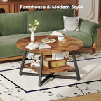 Round Coffee Table, Small Circle Coffee Table with Storage, Modern Wood Round Center Table for Living Room, Home Office, Small Space, Easy Assembly, Rustic Brown