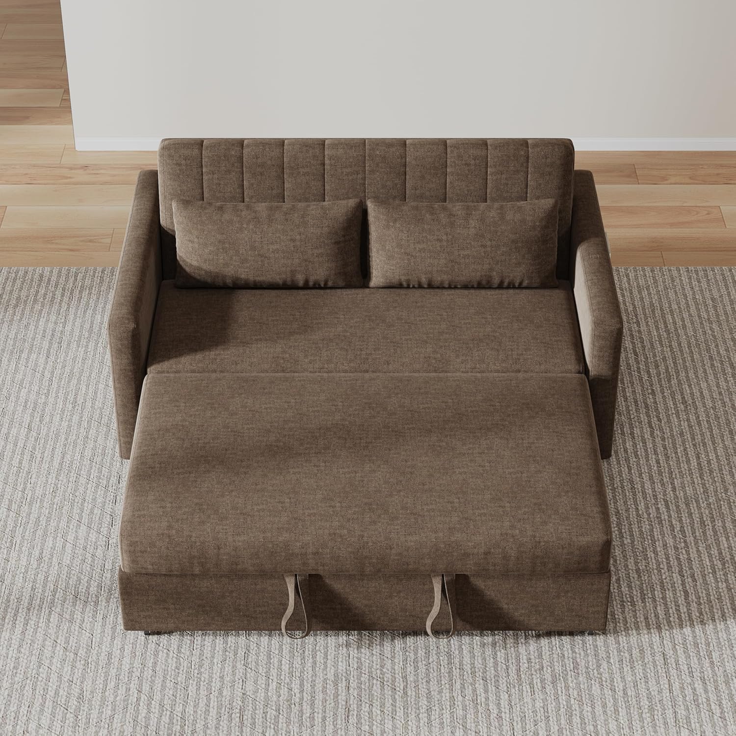 55'' Sofa Bed, Pull Out Sleeper Sofa Couch Bed, Loveseat Couch Bed, Futon Sofa Bed with Side Pocket, Convertible Sofa Bed for Living Room, Apartment, Bedroom, RV, Brown