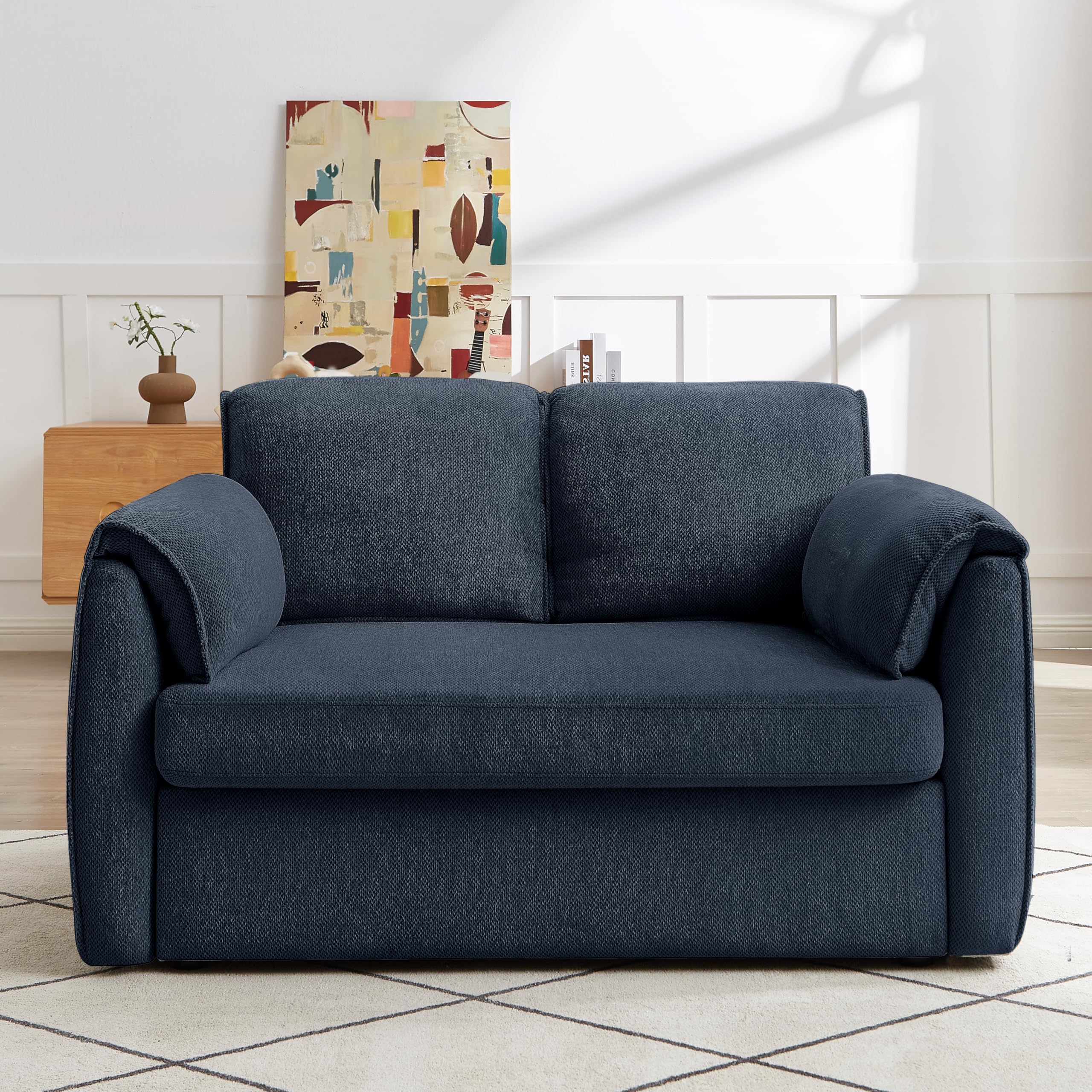 Eafurn 3 in 1 Convertible Pull Out Sleeper Sofa Couch Bed Queen Size, Corduroy Pullout Lounge Loveseat RV Sofa&Couches Sofabed with Soft Pillows Armrest,Side Pockers for Living Room Apartment