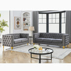 KEIKI Tufted Velvet 3+3 Seat Sofa Couch for Living Room, Buttons Tufted Square Arm Couch for Home Apartment, Gray