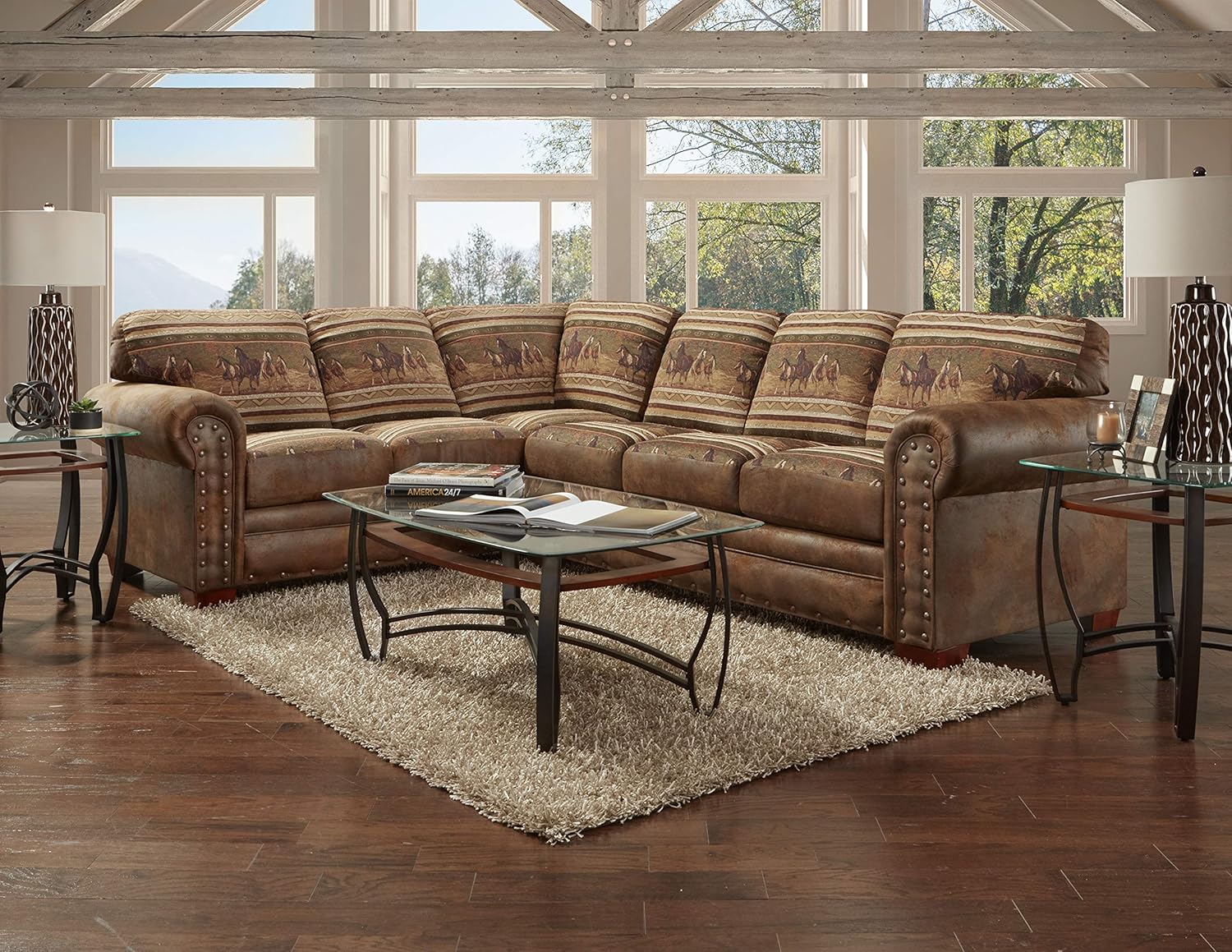 American Furniture Classics Model Wild Horses Two Piece Sofa sectional Pinto Brown