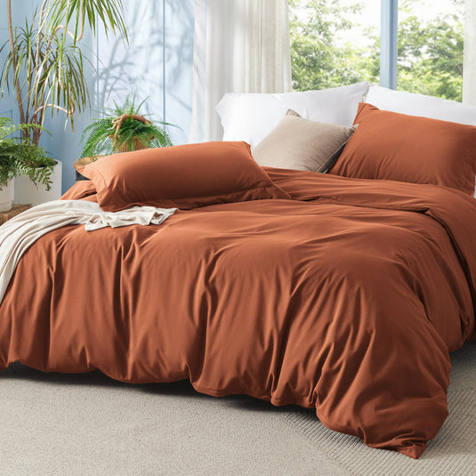 Bedsure Grey Duvet Cover Queen Size - Polyester & Rayon Derived from Bamboo Cooling Queen Duvet Cover Set, 3 Pieces, 1 Zipper Closure Duvet Cover (90"x90") & 2 Pillow Shams, Comforter Sold Separately