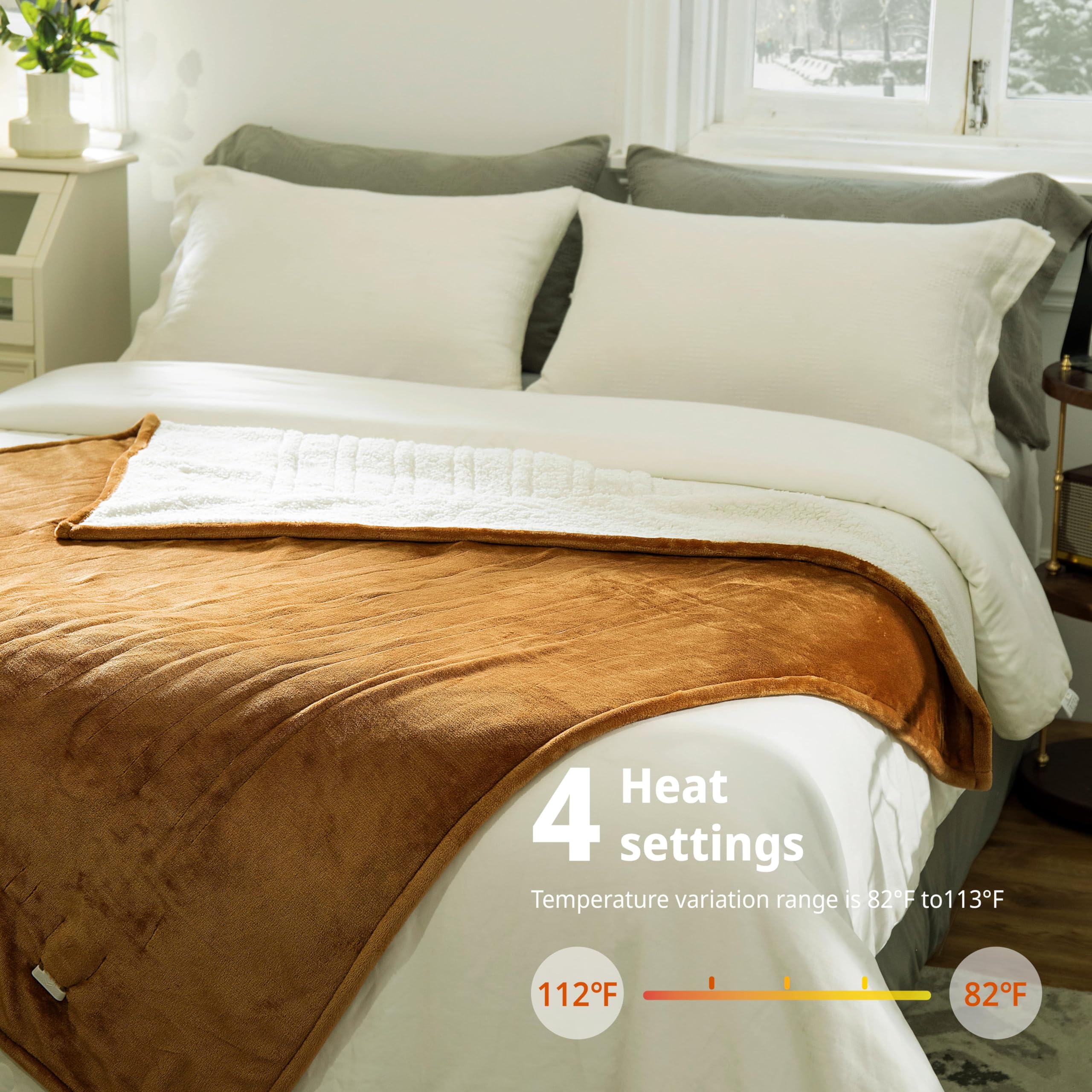 Opvarmet tæppe 50" x 60" - Opvarmet tæppe med 5 varmeniveauer og 3 timers automatisk slukning, maskinvaskbar, ETL &amp; FCC-certificering, overvarmebeskyttelse (Racoon) 