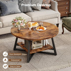 Round Coffee Table, Small Circle Coffee Table with Storage, Modern Wood Round Center Table for Living Room, Home Office, Small Space, Easy Assembly, Rustic Brown