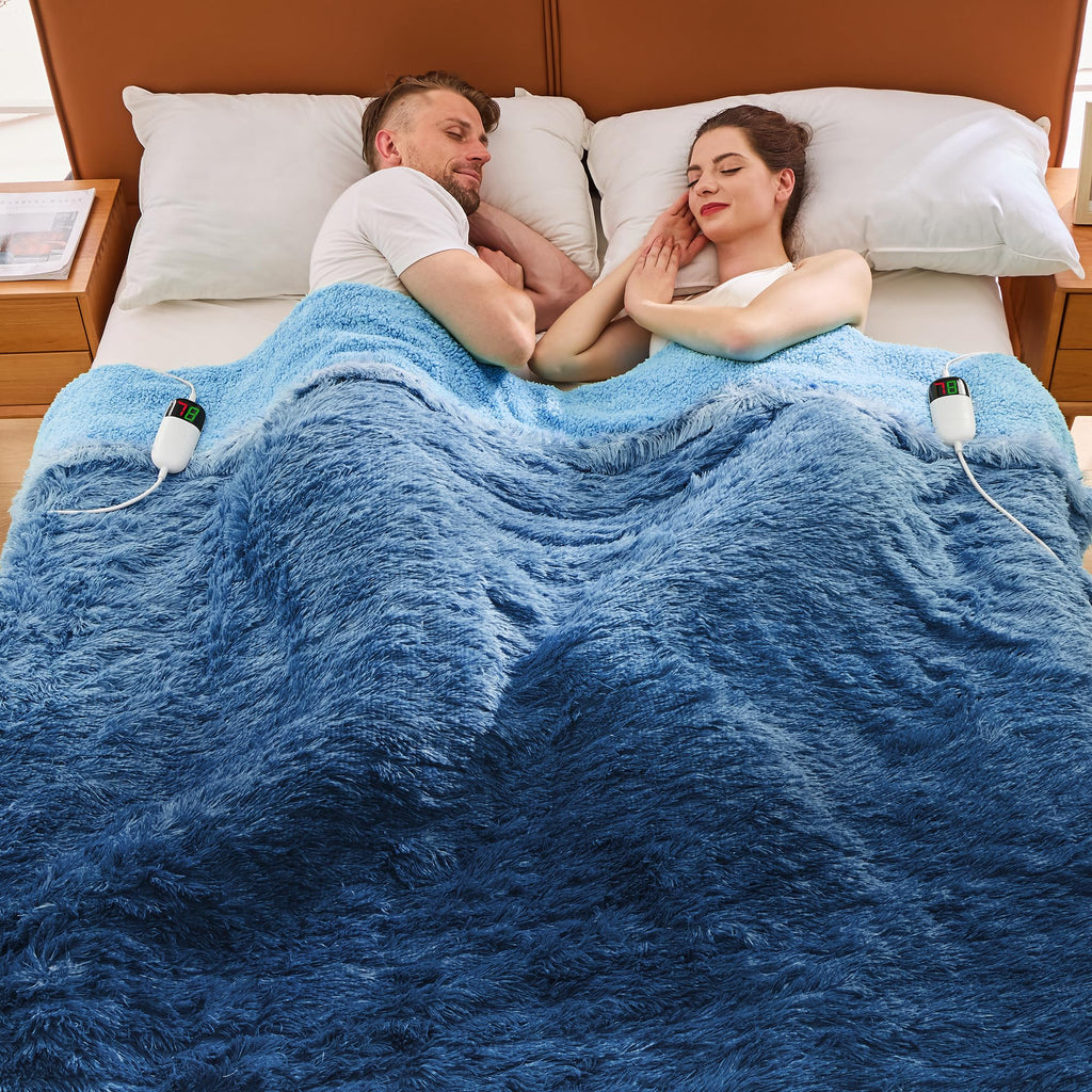 Elektrische Heizdecke mit Kunstpelz, Größe mit flauschigem Sherpa-Rücken, wärmende Plüschdecke Geschenk, weiche Heizdecken mit 10 Wärmeeinstellungen, 5 Zeiteinstellungen, ETL 50"x60", Anthrazitgrau