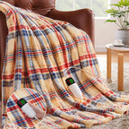 Elektrisch verwarmd deken, 50X60, verwarmingsdeken met 10 verwarmingsniveaus/8 uur automatische uitschakeling, marineblauw geruit Sherpa-dekenverwarmer voor volwassenen, wasbaar deken cadeau voor bank bed kantoor, ETL