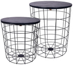 Nesting Table End Table Wire Basket Base with Wood Tops Side Table Set of 2, Gray