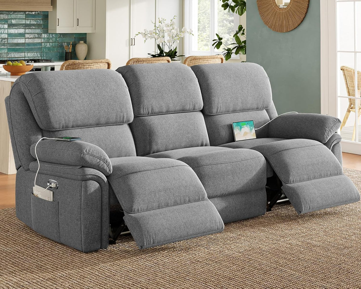 VanAcc Power Recliner Sofa, Home Theater Seating with Type-C Charging Ports, Electric Reclining Sofa for Living Room, Grey Sofa Recliner