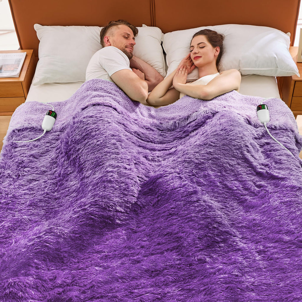 Elektrische Heizdecke mit Kunstpelz, Größe mit flauschigem Sherpa-Rücken, wärmende Plüschdecke Geschenk, weiche Heizdecken mit 10 Wärmeeinstellungen, 5 Zeiteinstellungen, ETL 50"x60", Anthrazitgrau