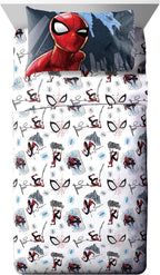 Jay Franco Marvel Spiderman Crawl 4 Piece Twin Bed Set - Includes Reversible Comforter & Sheet Set Bedding - Fade Resistant Microfiber - (Official Marvel Product), Multi - Spiderman