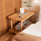 2 Tier Coffee Table Low Table with Solid Wood Legs, Japanese Coffee Table for living Room, Side Table Sofa Table, Floor Table Desk for Sitting on The Floor, Storage Shelf Furniture for Office, Natural