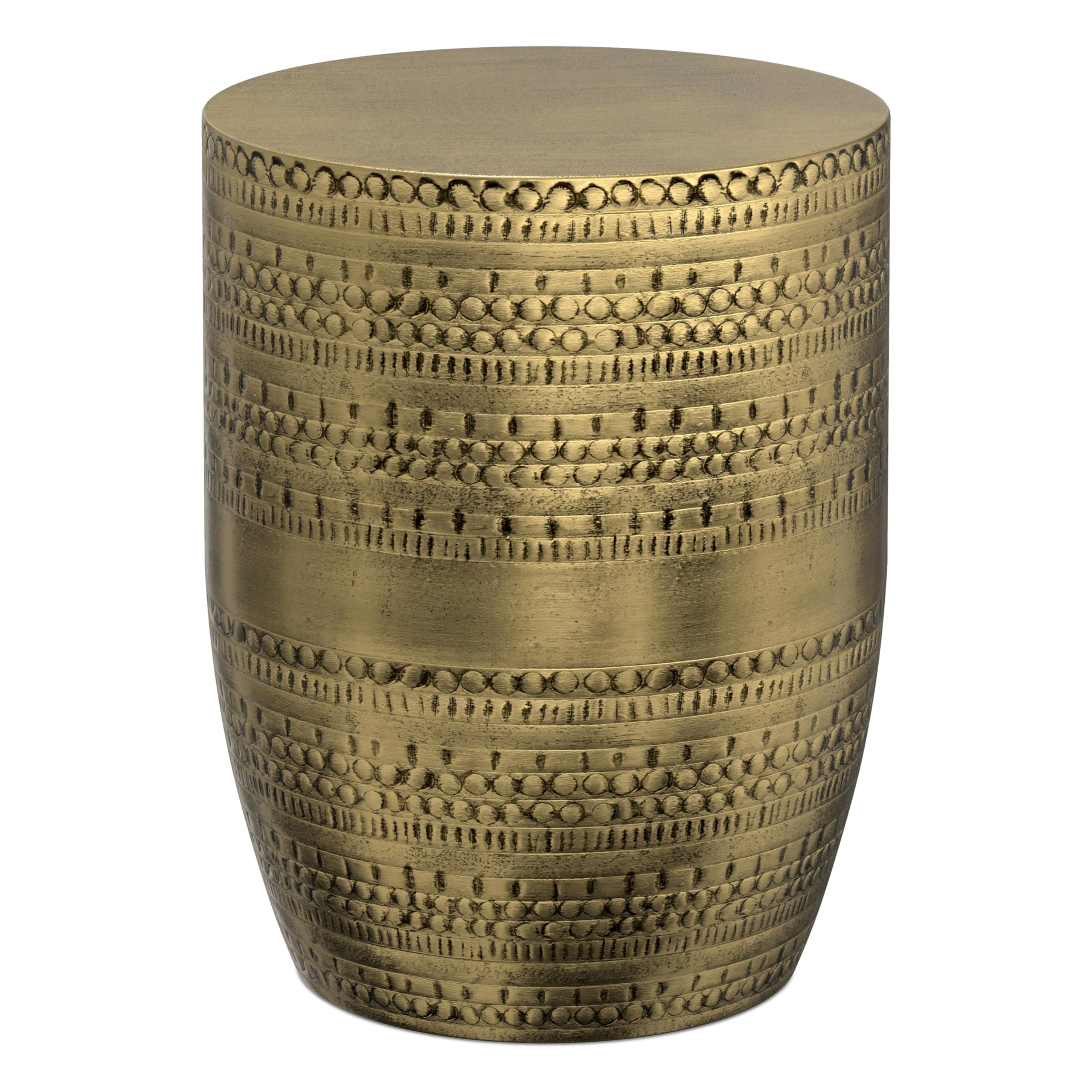 SIMPLIHOME Johnsen Metal Table - 15 inch Wide Solid Iron Drum Accent Table in Antique Copper with Tribal Pattern, Round Boho End Table for Living Room, Bedroom, or Home Office, Fully Assembled