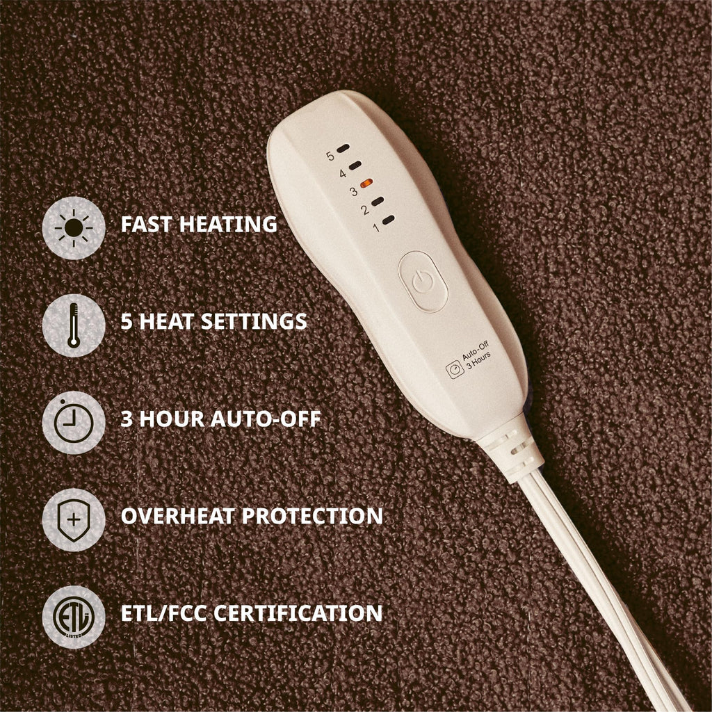 Opvarmet tæppe 50" x 60" - Opvarmet tæppe med 5 varmeniveauer og 3 timers automatisk slukning, maskinvaskbar, ETL &amp; FCC-certificering, overvarmebeskyttelse (Racoon) 