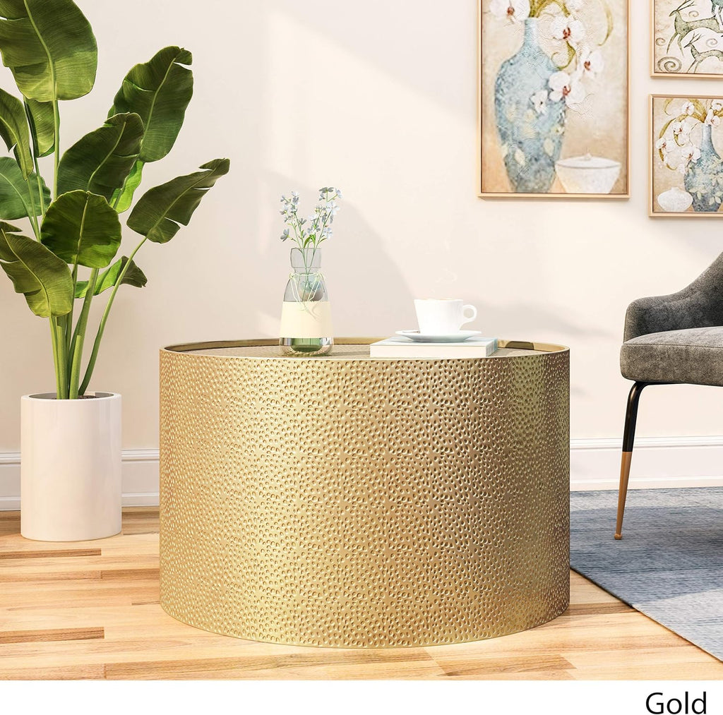 Christopher Knight Home Rache Modern Round Coffee Table with Hammered Iron, Gold, 26. 00” L x 26. 00” W x 17. 00” H