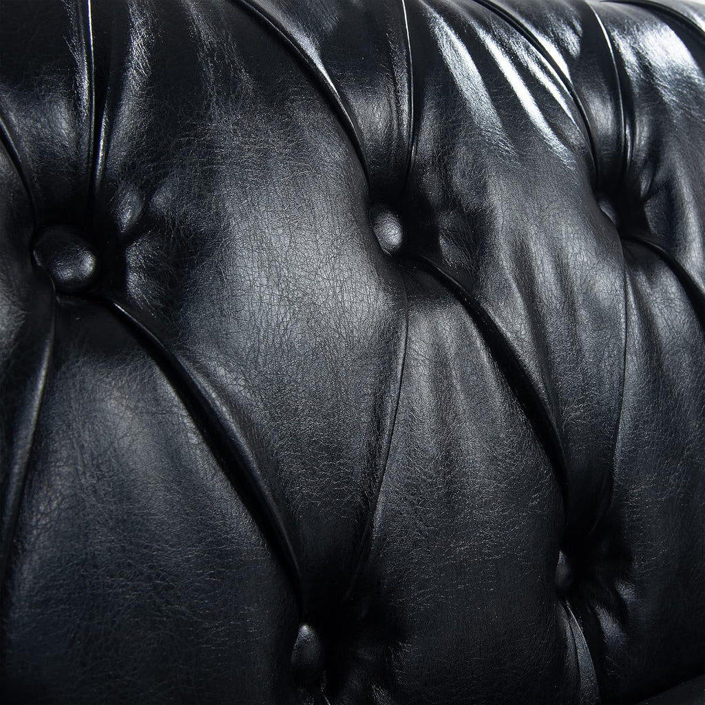 Chesterfield PU Leather Sofa, Upholstered PU Sofa with Tufted Back, Classic 3 Seater Leather Couch Rolled Arm for Living Room Office, Black