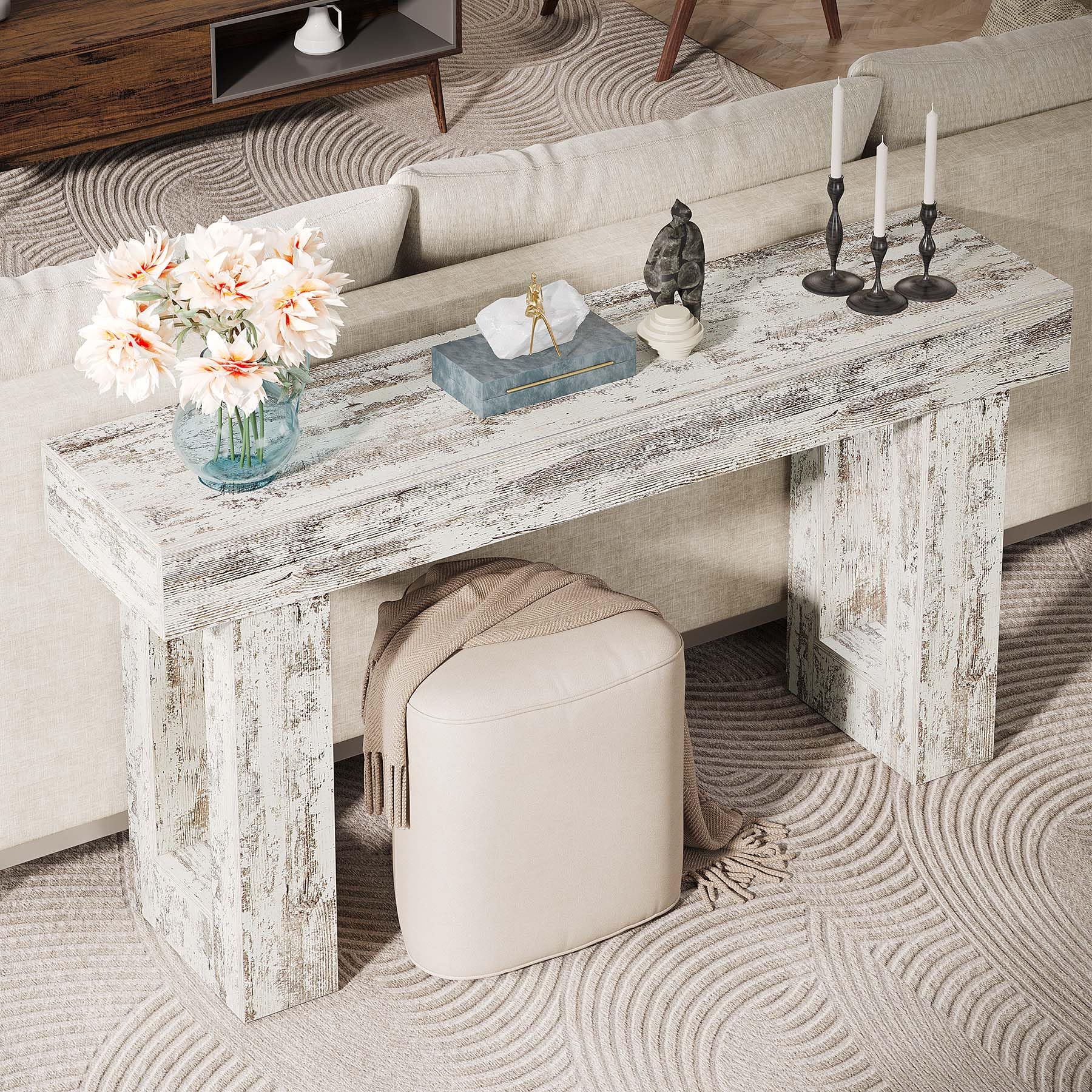 Tribesigns 63-дюймовый длинный консольный стол, деревянный прямоугольный стол за диваном, фермерский стол для прихожей, коридора, гостиной (натуральный)