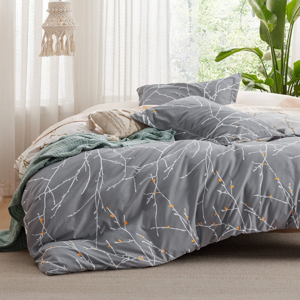 Bedsure Duvet Cover Queen Size - Reversible Floral Duvet Cover Set with Zipper Closure, Green Bedding Set, 3 Pieces, 1 Duvet Cover 90"x90" with 8 Corner Ties and 2 Pillow Shams 20"x26" - Grand Goldman