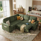 LINSY HOME Sectional Sleeper Sofa with Pull Out Couch Bed - Convertible Plush Corduroy Cloud Couch with Storage Chaise & USB Charging, Comfy Modular Couches for Living Room, Green