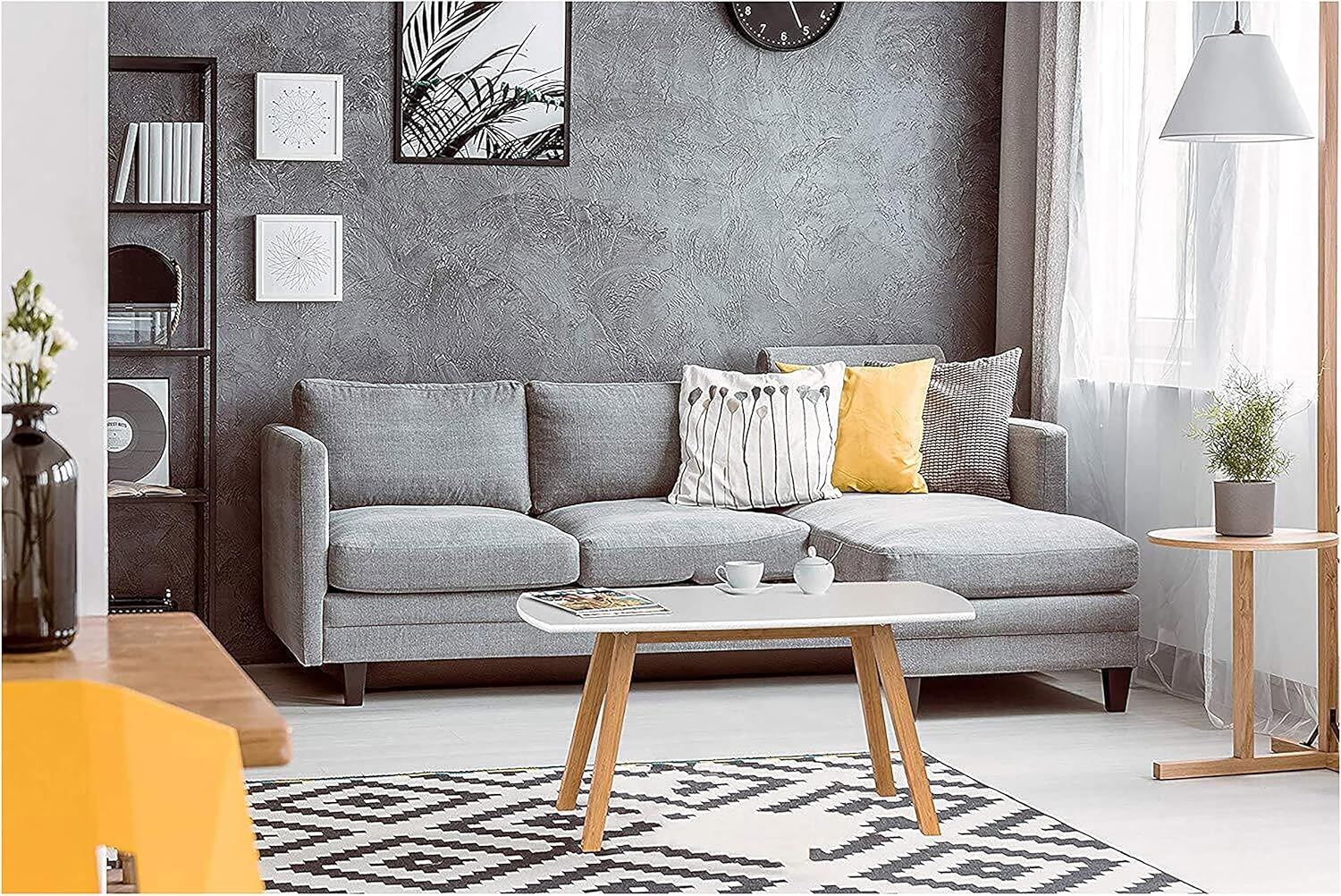 bonVIVO Small Coffee Table - Franz Designer Low Table w/Wooden Bamboo Frame for Sitting, Storage and Living Room Furniture for Men and Women - White