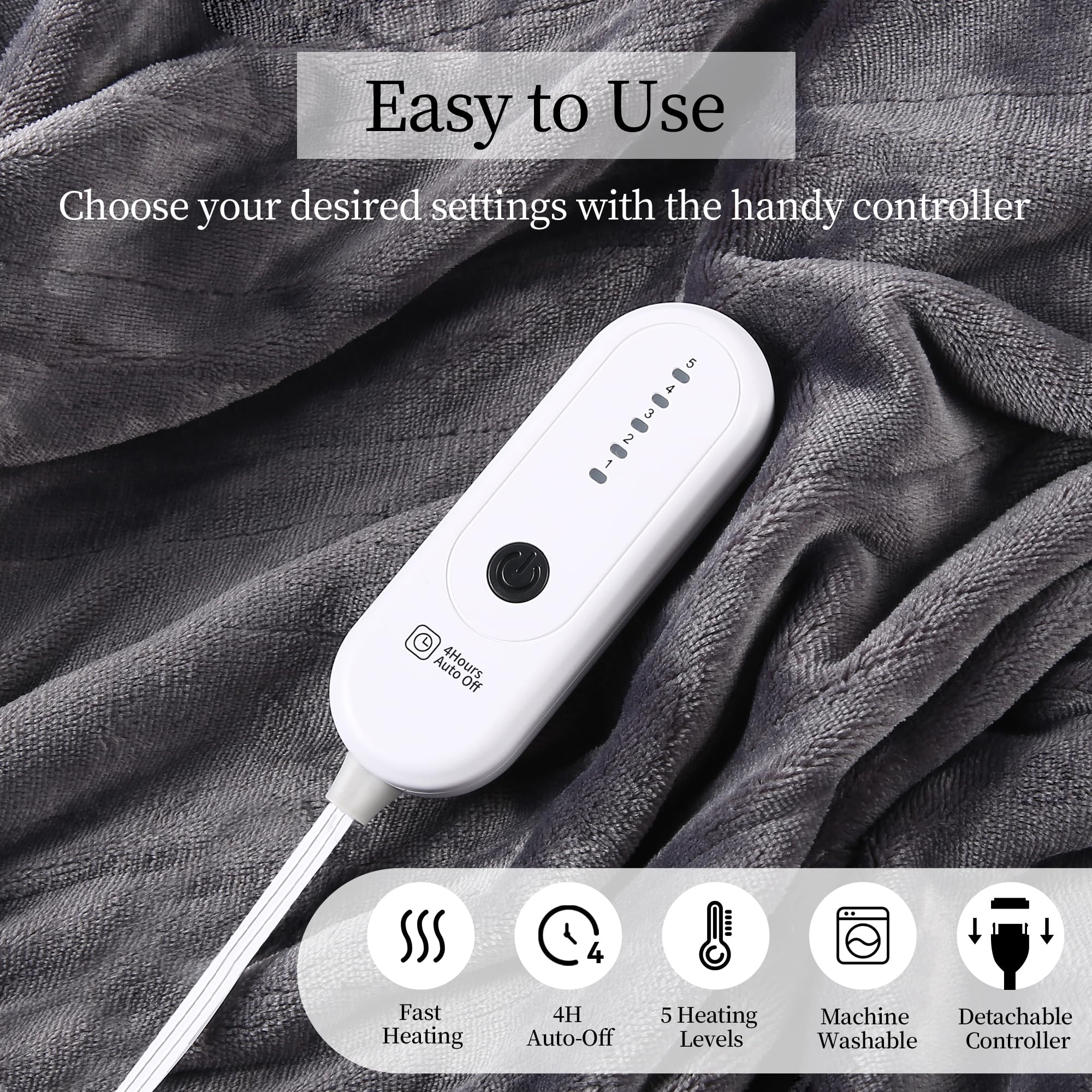 Heated Blanket Electric Blanket Full Size, Super Soft Cozy Upgraded Flannel Heating Blanket with 6 Heating Levels & 1-10 Hours Auto Off, Fast Heating & Overheat Protection, 72" x 84", Dark Gray