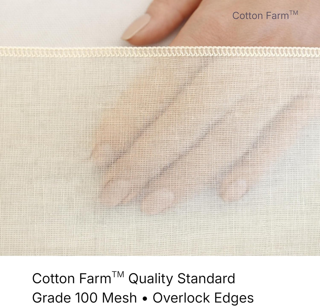 Cotton Farm Grade 100 Cheese Cloths for Straining & Cooking, 18 × 18 Inch, 100% Unbleached Cotton Cheesecloth, Butter Muslin, Finished Edge, Reusable & Pre-Washed