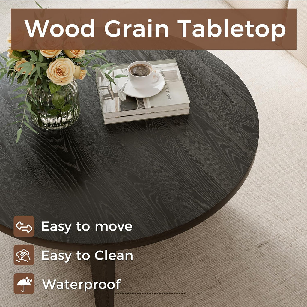 Luoxiao 27.5'' Coffee Table for Small Space, Minimalist Modern Table for Living Room, Durable & Sturdy Small Round End Table with Adjustable Feet Pads, Black