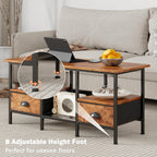 Furologee 35" Coffee Table with 2 Storage Drawers, Small Coffee Tables for Living Room, Industrial Center Table with 2 Tier Storage Shelf, Rustic Brown