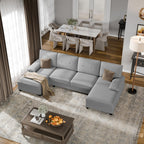 Walsunny Sectional Couches for Living Room, Convertible U-Shaped Sofa Couch with Double Chaise, 4 Seat Sofa Set Modular Sofa Couch for Apartment, Black