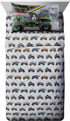 Jay franco Monster Jam MJ Life 4 Piece Twin Bed Set-Includes Reversible Comforter&Sheet Set-Bedding Features Grave Digger, Max-D, Megalodon-Super Soft Microfiber-(Official Monster Jam Product)