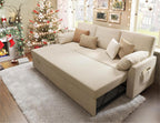VanAcc Sleeper Sofa, Sofa Bed- 2 in 1 Pull Out Couch Bed with Storage Chaise for Living Room, White Sherpa Couch