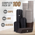 Promora 12 oz Brown Disposable Coffee Cups with Lids & Sleeves, Hot Coffee Cup Sleeves Disposable, Premium Insulated To Go Coffee Paper Cups with Lids & Sleeves (12 oz, Pack of 80) Brown and Black
