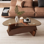 Walnut Triangle Coffee Table 35.5'' x 27.5'' x 15.7'' Modern Mid Century Glass Coffee Table Rustic Brown Solid Wood Center Table Funky Retro Vintage Tea Table for Living Room & Small Space
