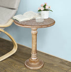 Lightnpro Handcrafted Wooden Round Accent Table - Vintage Farmhouse Octagonal Side End Table with Intricate Carvings for Living Room, Bedroom, Entryway - 18x18 Inch - Burnt