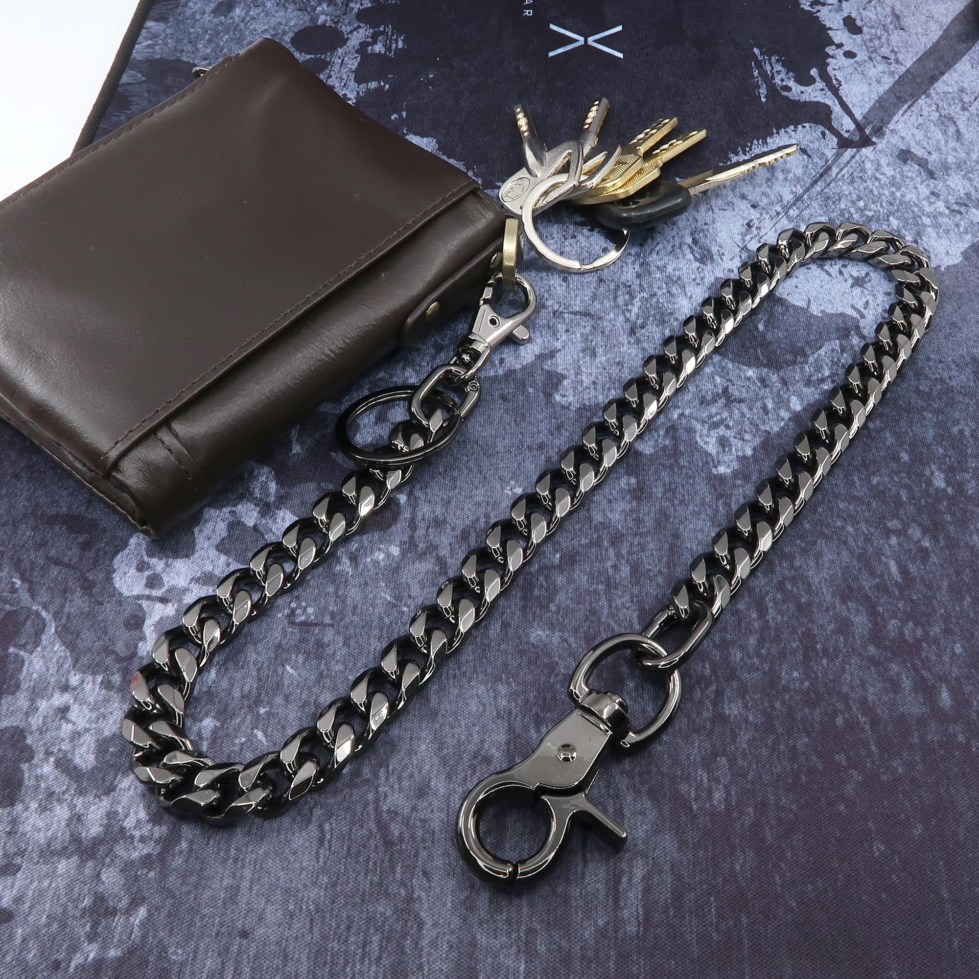 Chaîne de portefeuille newtro pour hommes femmes garçons filles, porte-clés long punk jean pantalon moto biker anneau porte-clés noir 24" (D06BK24)